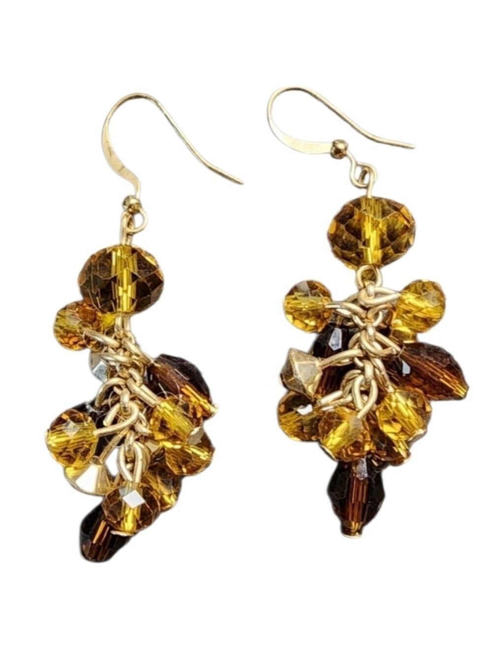 Gold Brown Beaded Earrings